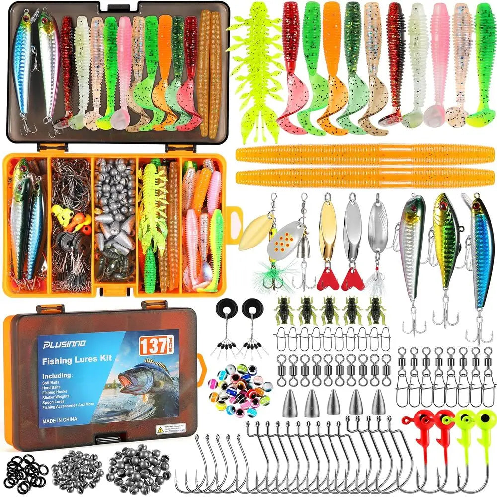 137-Piece Fishing Tackle Set with Lures, Hooks, Weights, and More - Ideal Bass Freshwater Fishing Gift for Men