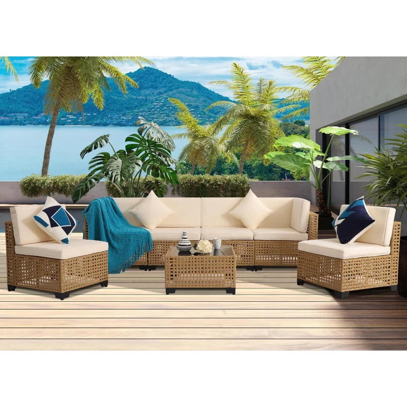 -Piece PE Rattan Outdoor Sectional Sofa, All-Weather Wicker Patio Conversation Set with Cushions & Coffee Table Gar