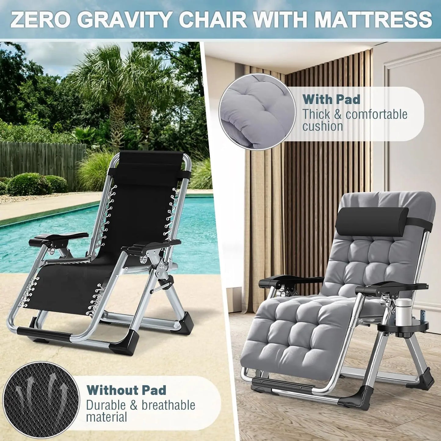 Zero Gravity Chair,Premium Outdoor Lawn Folding Lounge Chairs,Sturdy Adjustable Reclining Patio Chairs with, Customized