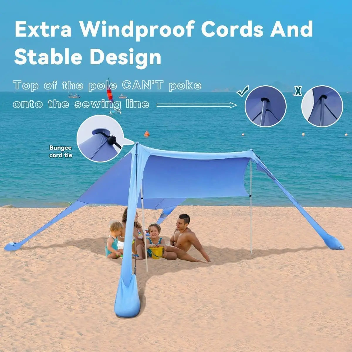 Beach Tent Sun Shelter, Portable Beach Shade Canopy UPF50+ with Sandbags for Outdoor Family Camping