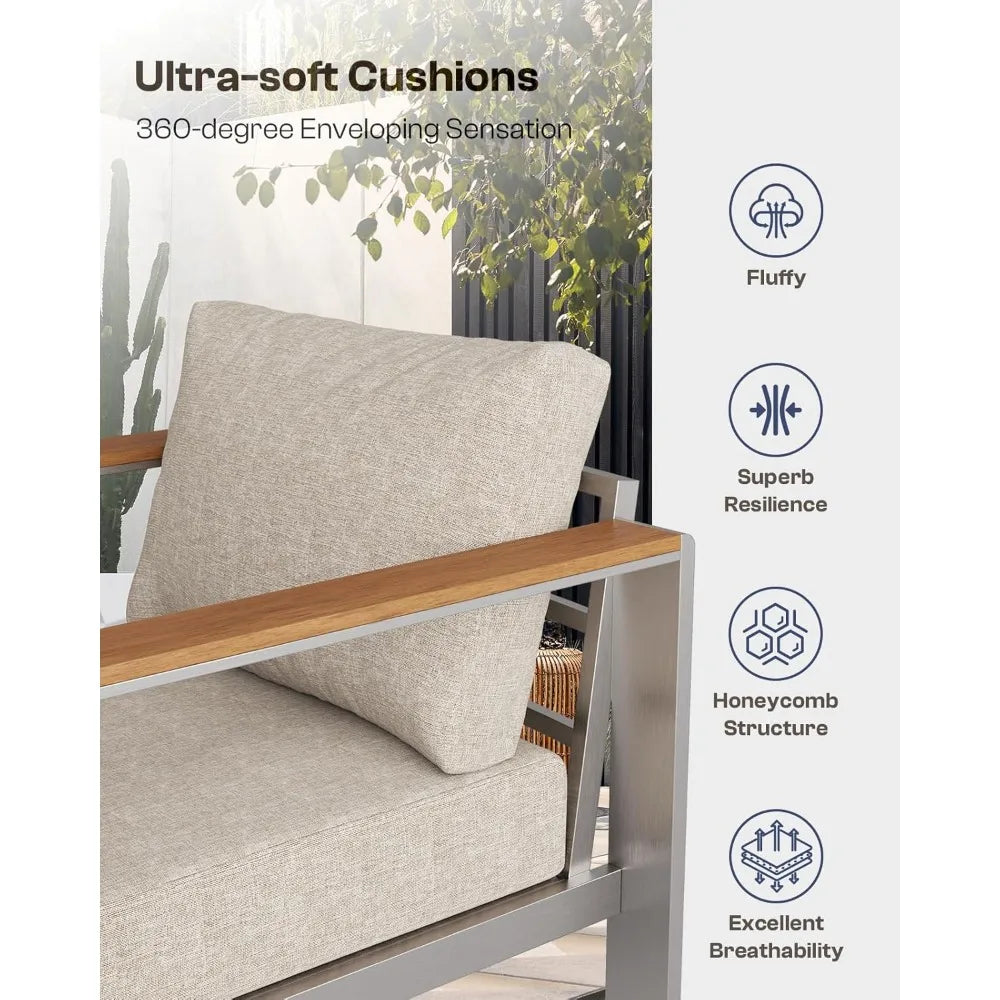 Aluminum Outdoor Patio Furniture Loveseat, All-Weather Outdoor Patio Sofa with Washable Thick Cushion, Patio Sofa, Customized