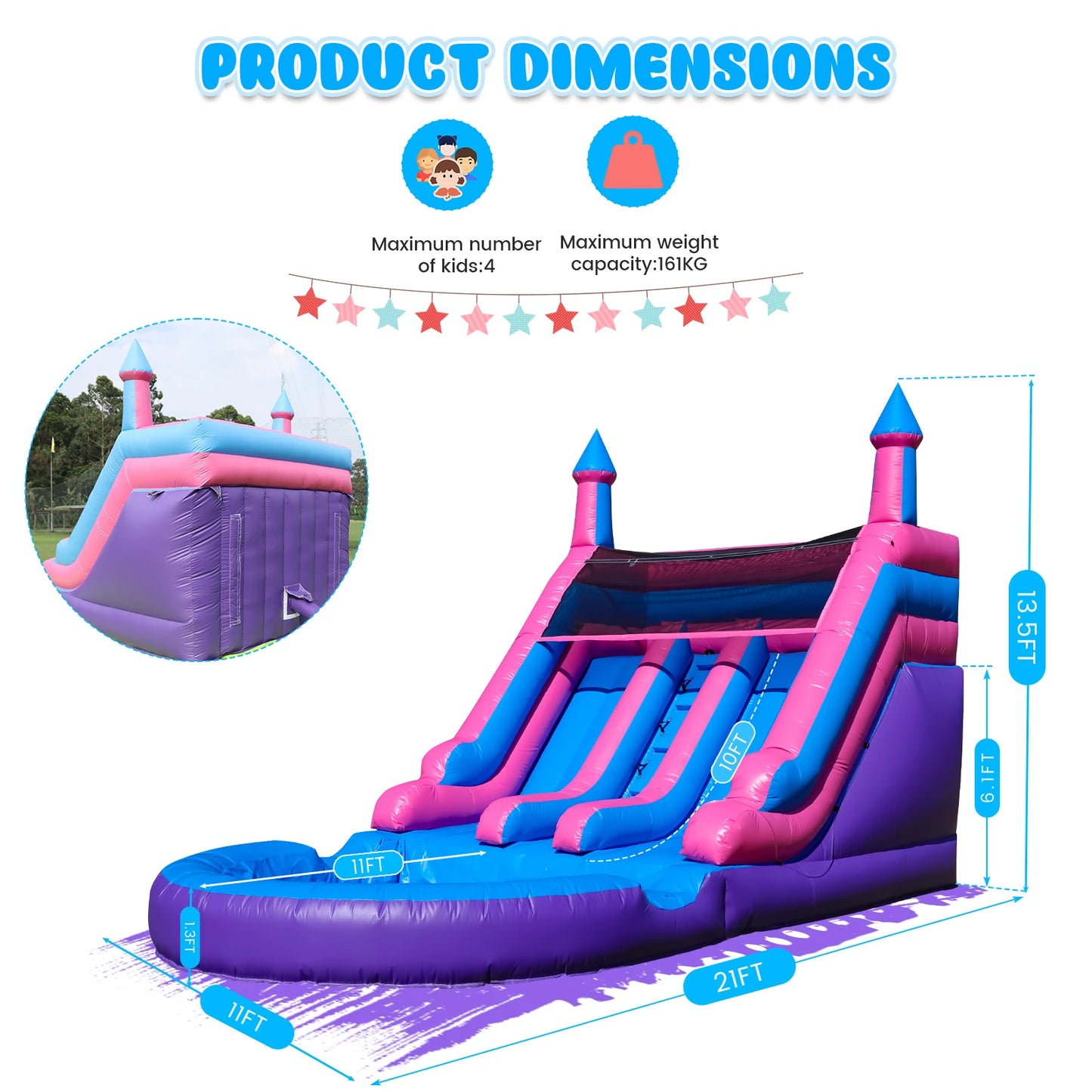 6.4m Commercial PVC Inflatable Double Water Slide Pool with Blower For Kids Commercial children's playground