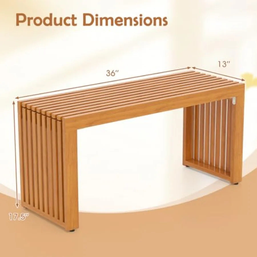 Patio Acacia Wood Bench 36 Outdoor All-Slat Wood Bench for 2 People 800 lbs Capacity Outdoor Backless Seating Furniture for Par