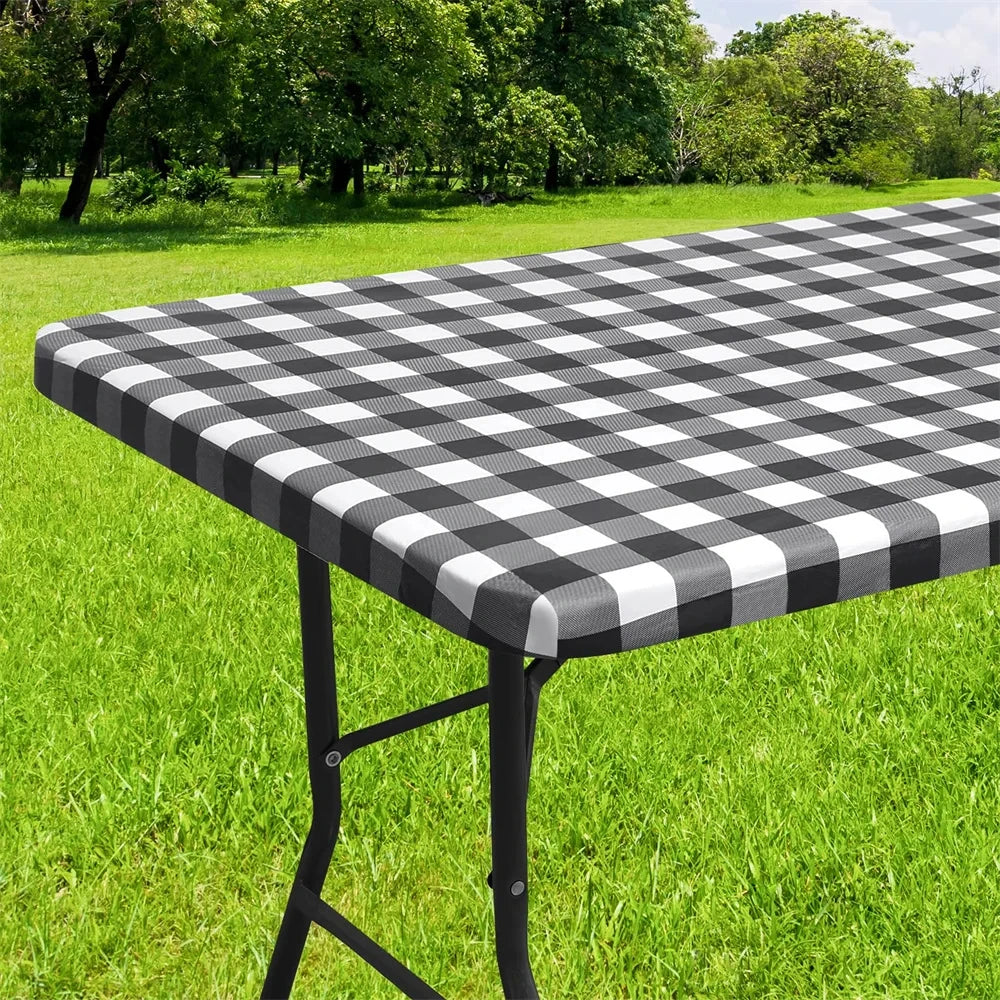 Kitinjoy Rectangle Table Cover Elastic Waterproof Table Cover Fitted Vinyl Tablecloth For Home Party Camping Table Cloth Outdoor