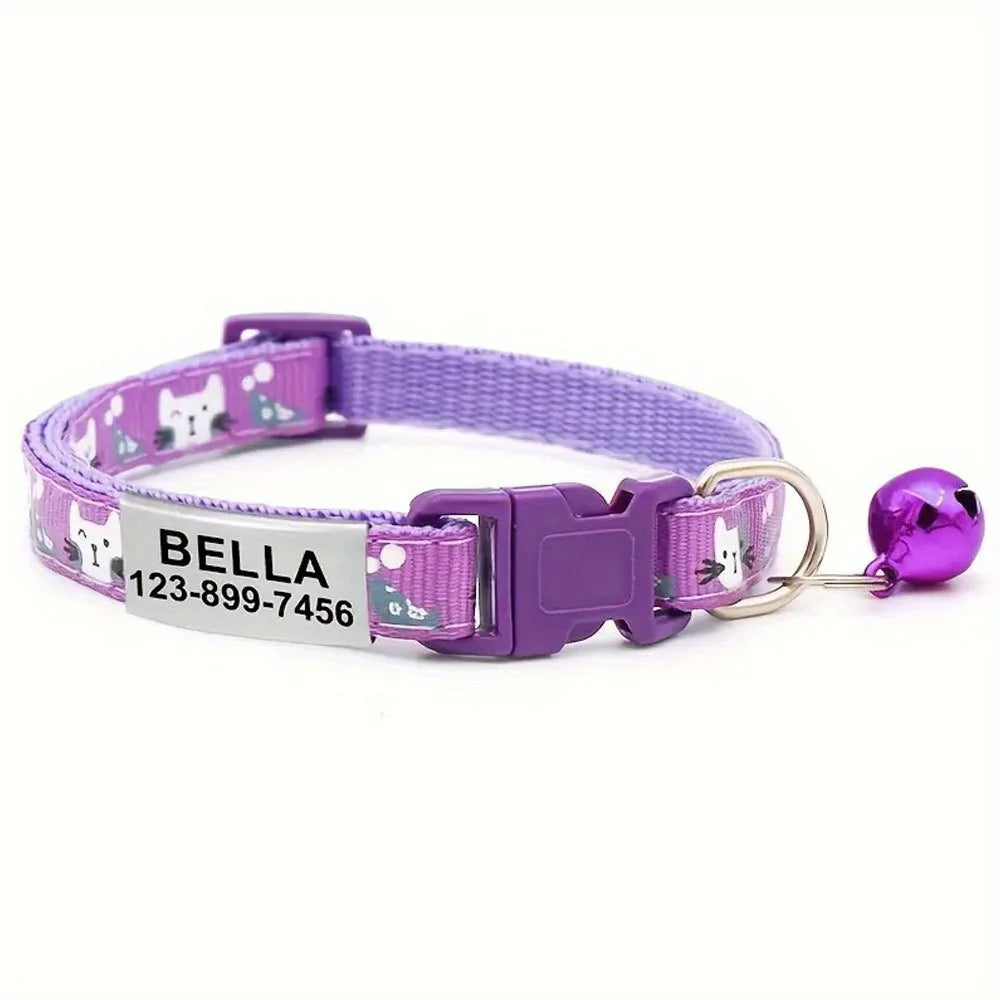 Personalized Cat Collar with Bell Buckle Customized Nametag Puppy Kitten Necklace Free Engraved name ID tag Nameplate