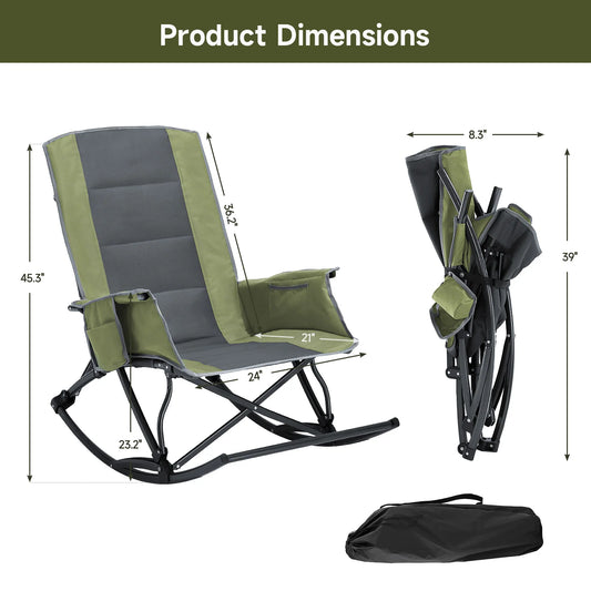 Rocking Camping Chair for Adults, Folding Outdoor Rocking Chair with Foot Rest, 330 lbs Capacity, Camp Chairs for Lawn