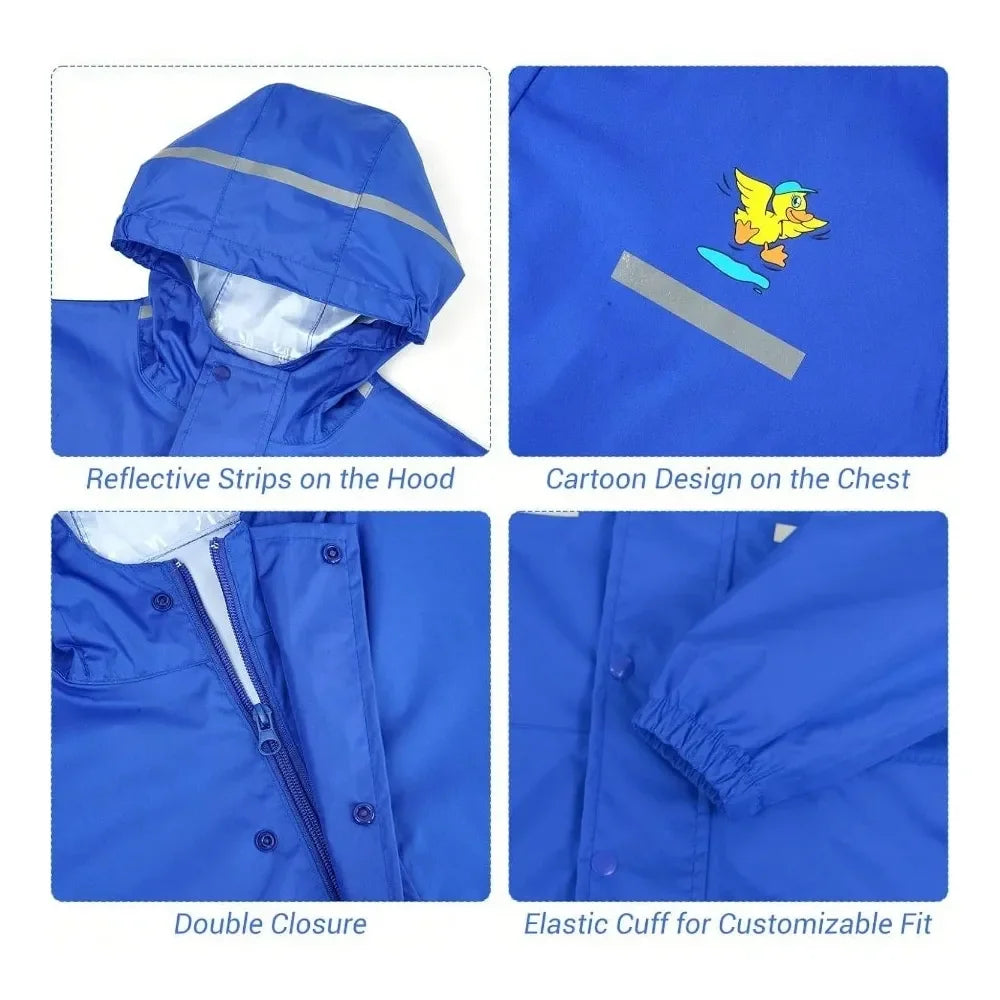 JiAmy Toddler One Piece Rain Suit Rain Poncho Waterproof Muddy Buddy Rain Jacket Full Body Raincoat