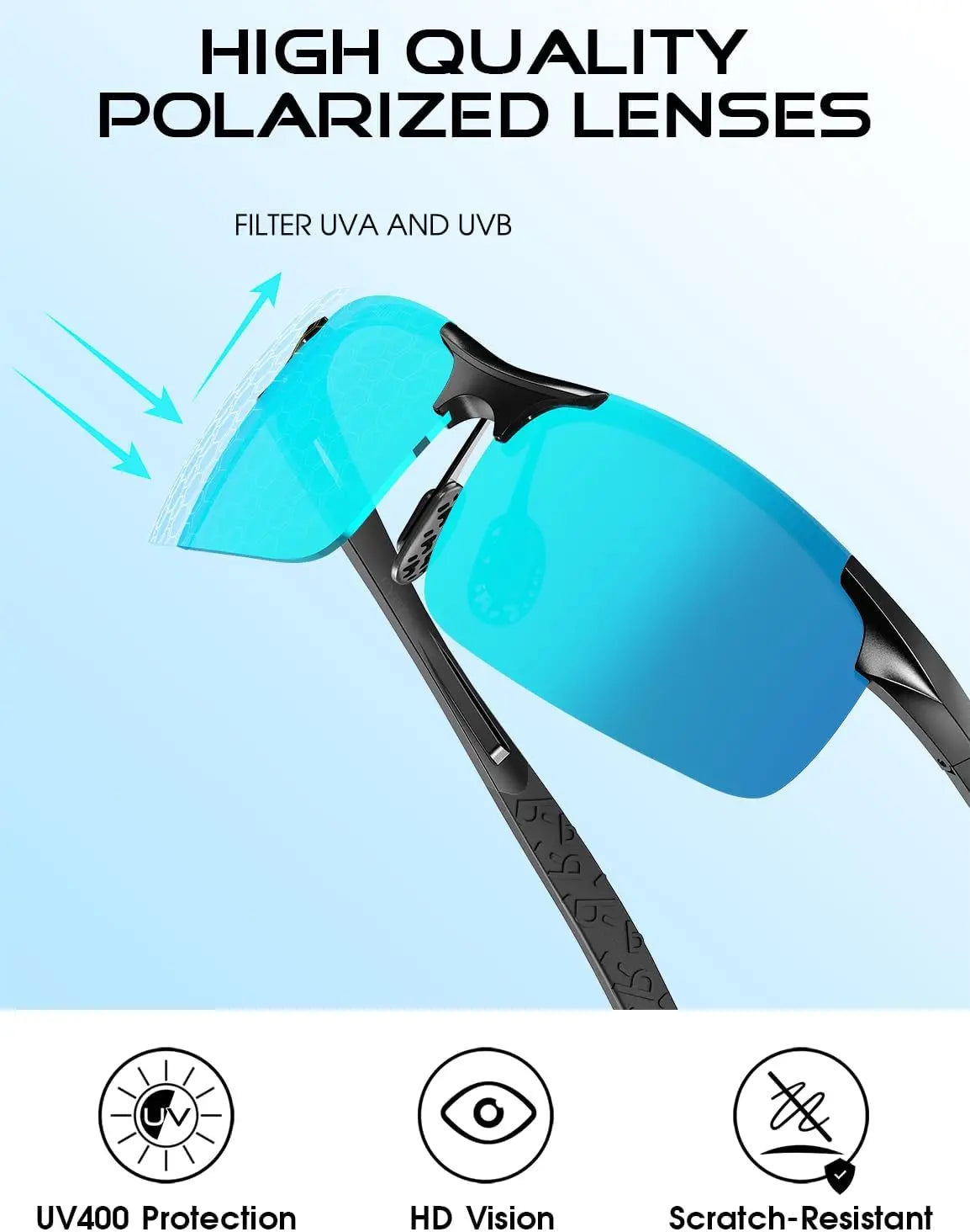 Polarized Sports Sunglasses for Men: UV Protection, Anti-Glare, Lightweight Wrap-Around Design for Driving, Fishing, Golf