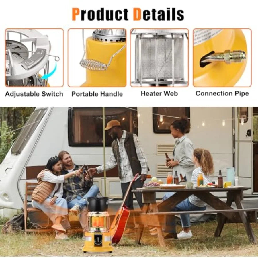 2 in 1 Propane Heater Stove 13000 BTU Portable with Handle for Patio Camping Tent Ice Fishing Garage Black