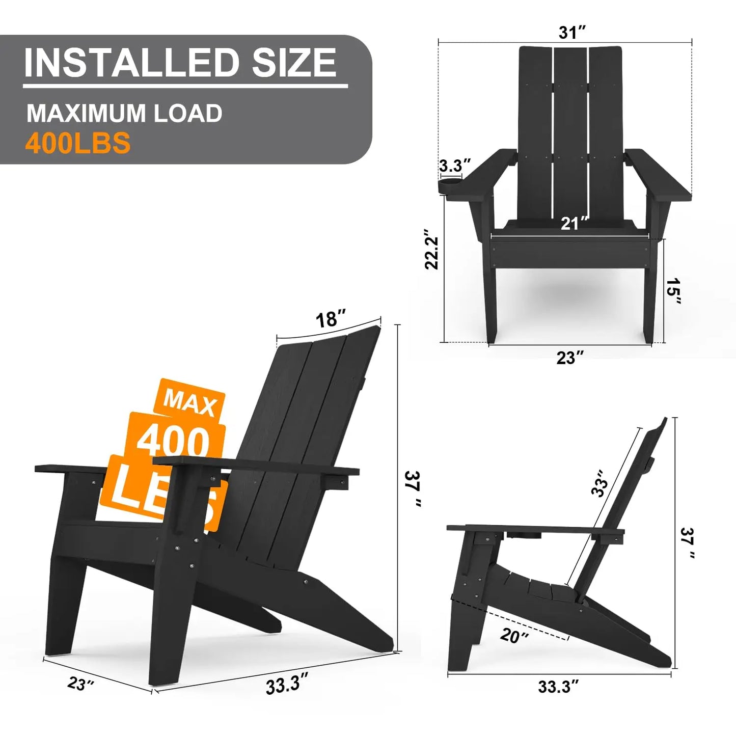 Modern Adirondack Chairs Set of 4 Weather Resistant with Cup Holder Oversize Plastic Fire Pit Chairs Plastic, Customized