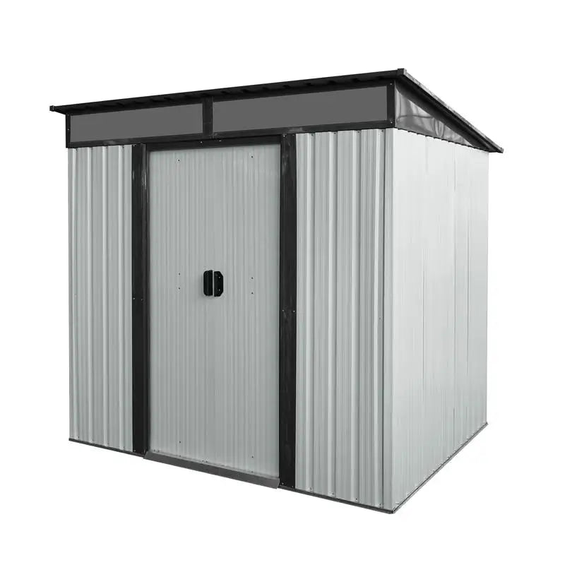6ft x 5ft Outdoor Metal Storage Shed with Lockable Sliding Doors and Transparent Panel for Garden and Lawn - White & Black