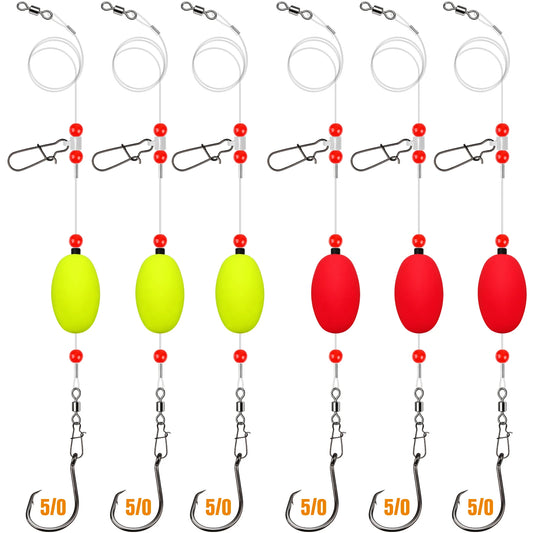 Dovesun Fish Finder Rig with Float 20.5" Surf Fishing Rigs 90LB Surf Fishing Tackle for Shark Bluefish Stripers 6PCS 5/0 8/0