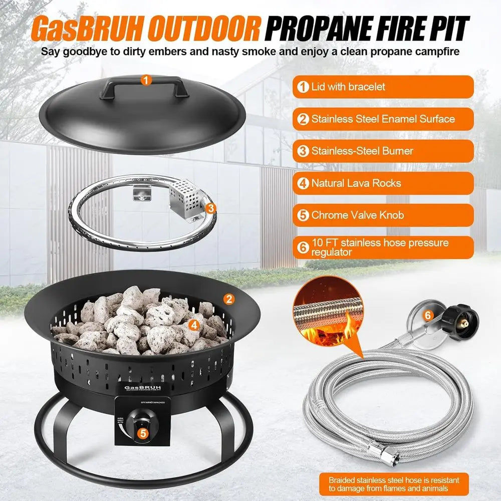 Portable Outdoor Propane Fire Pit with Grill, Cover & Carry Kit, 60,000 BTU, Perfect for Patio, Camping, RV, Smokeless