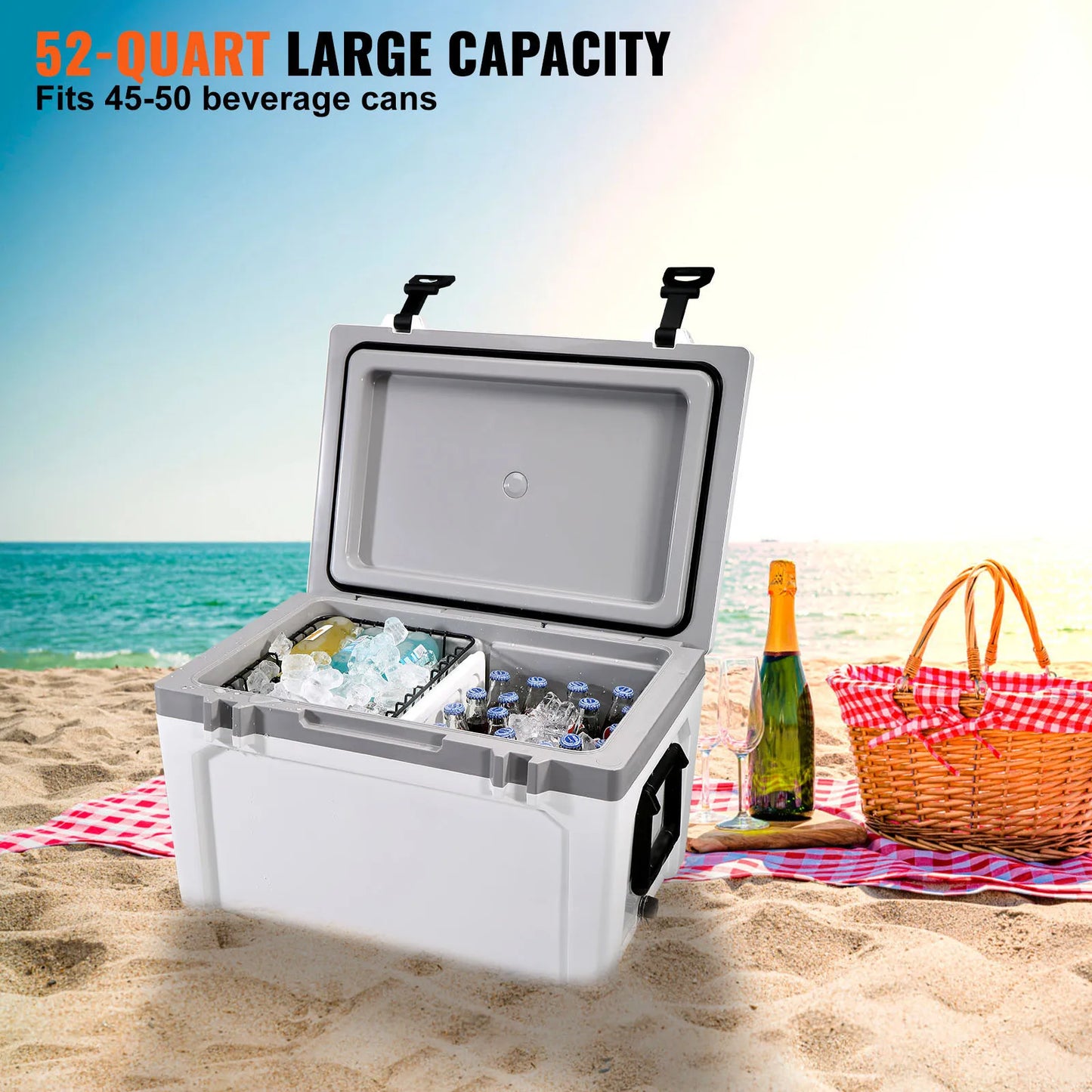 SucceBuy 52 QT Insulated Portable Cooler Holds 50 Cans Ice Retention Hard Cooler with Heavy Duty Handle Ice Chest Lunch Box