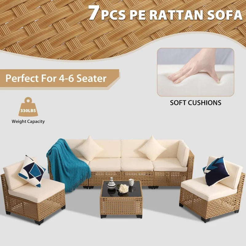 -Piece PE Rattan Outdoor Sectional Sofa, All-Weather Wicker Patio Conversation Set with Cushions & Coffee Table Gar