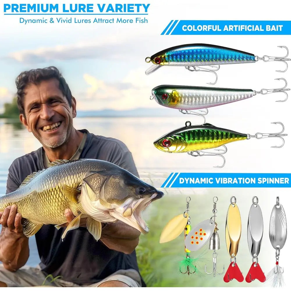 137-Piece Fishing Tackle Set with Lures, Hooks, Weights, and More - Ideal Bass Freshwater Fishing Gift for Men