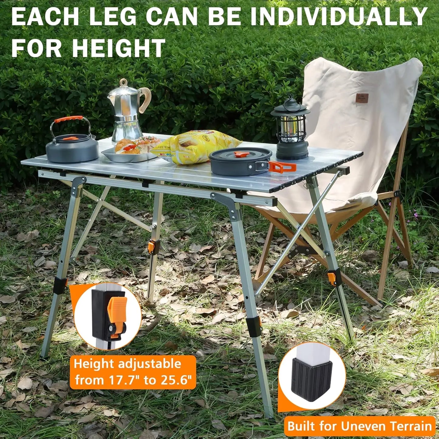 Adjustable Height Folding Camping Table, Lightweight Aluminum with Carrying Bag for Outdoor Cooking and Picnics