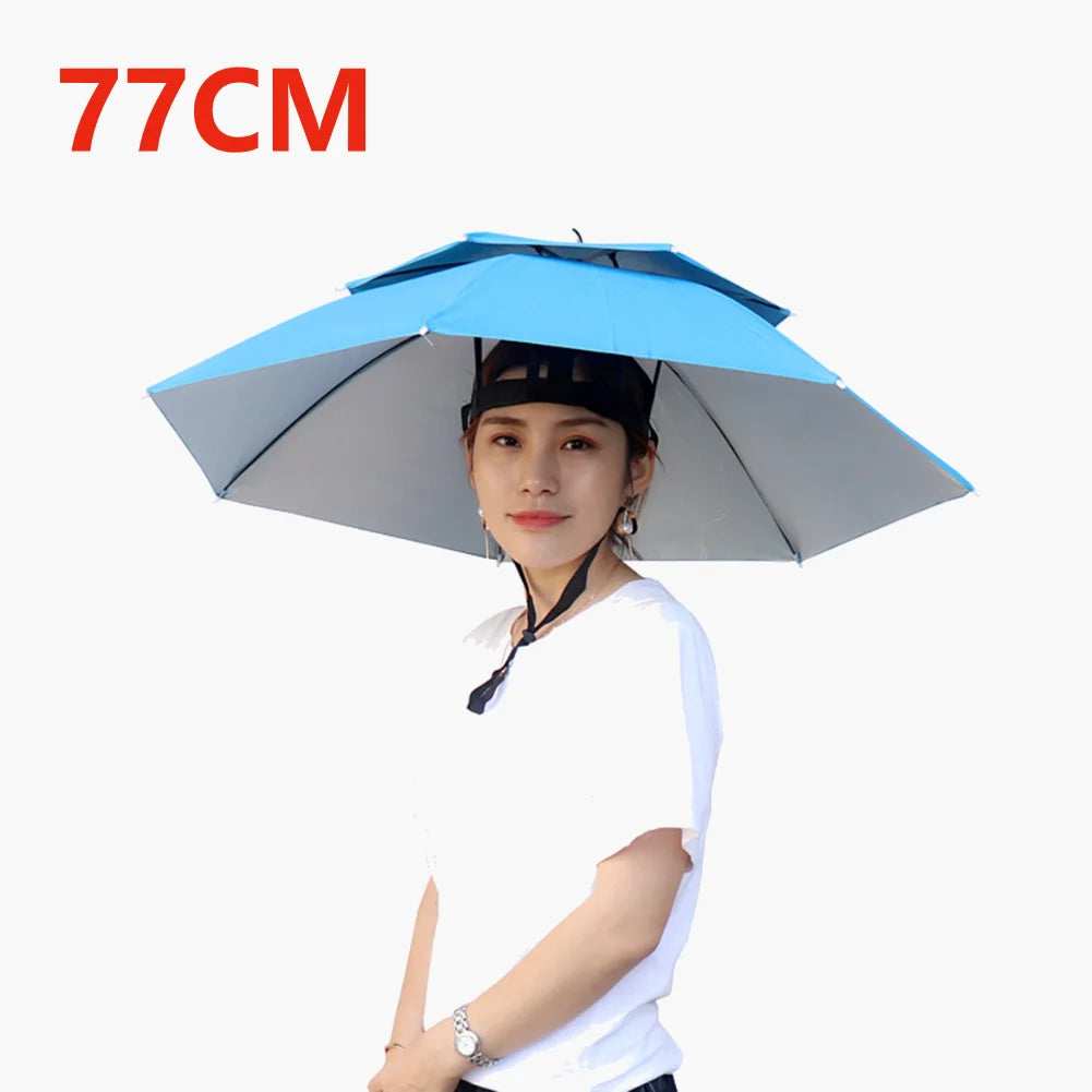 55/69/77/95cm Outdoor Fishing Caps Rain Umbrella Hat Foldable Fishing Sunshade Headwear Cap Waterproof Camping Beach Fishing Hat