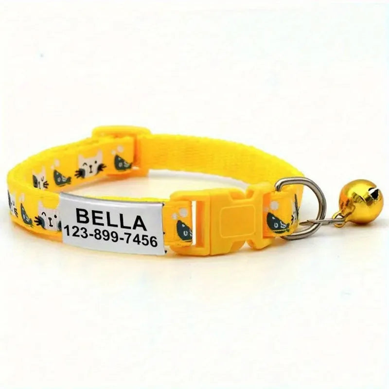 Personalized Cat Collar with Bell Buckle Customized Nametag Puppy Kitten Necklace Free Engraved name ID tag Nameplate