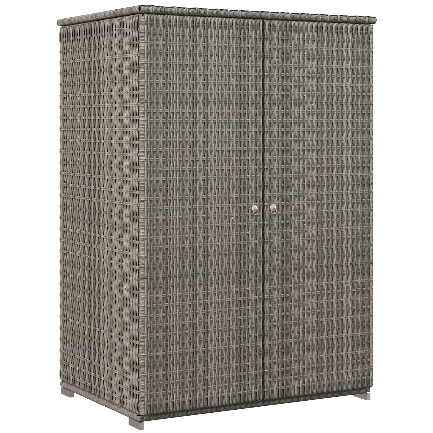 Outsunny Outdoor Wicker Towel Rack for Pool W/ Drawer & Cabinet, Dark Gray
