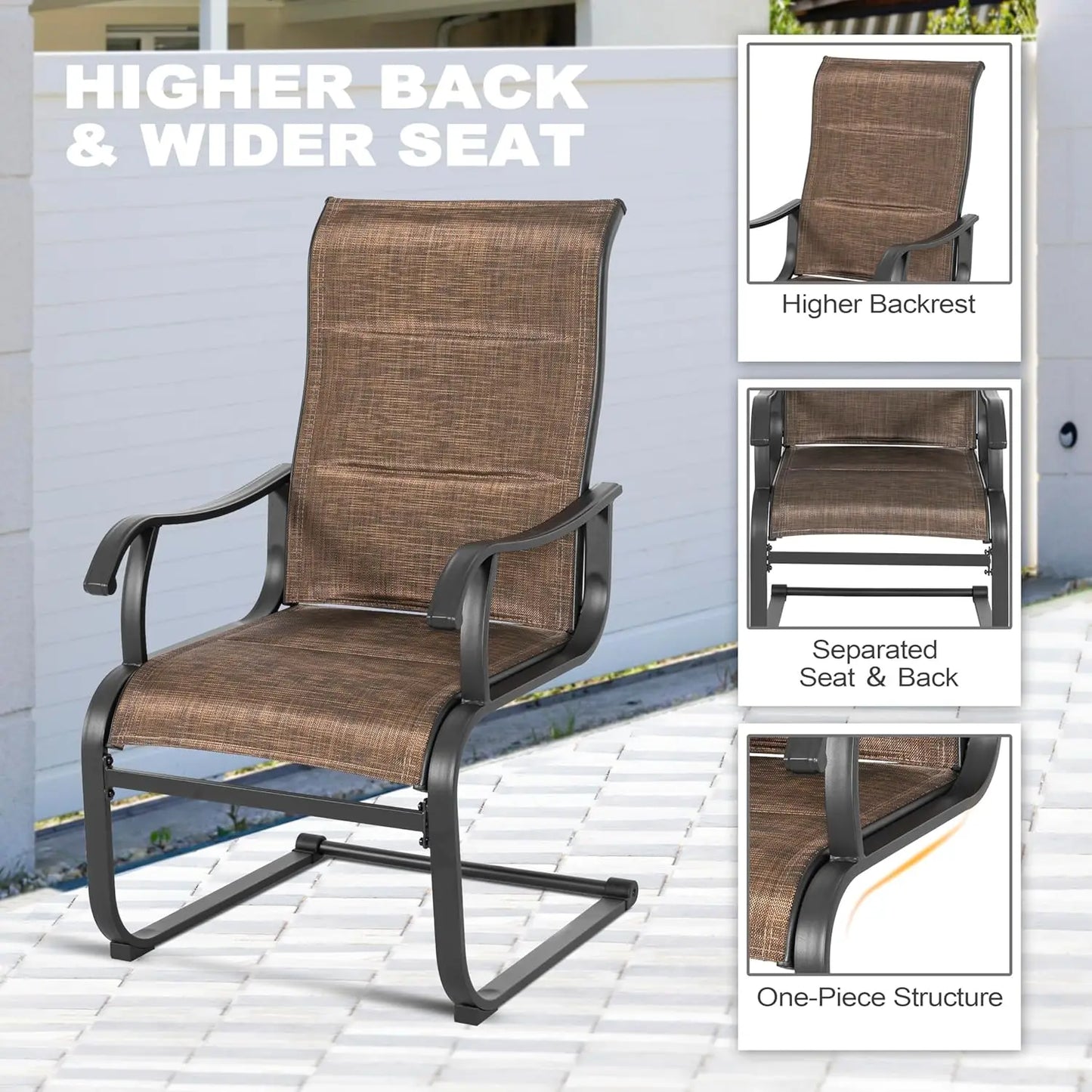 Patio Dining Chairs Set of 2, All Weather Outdoor Padded Textilene Patio Chairs, Breathable Spring Motion Textile, Customized