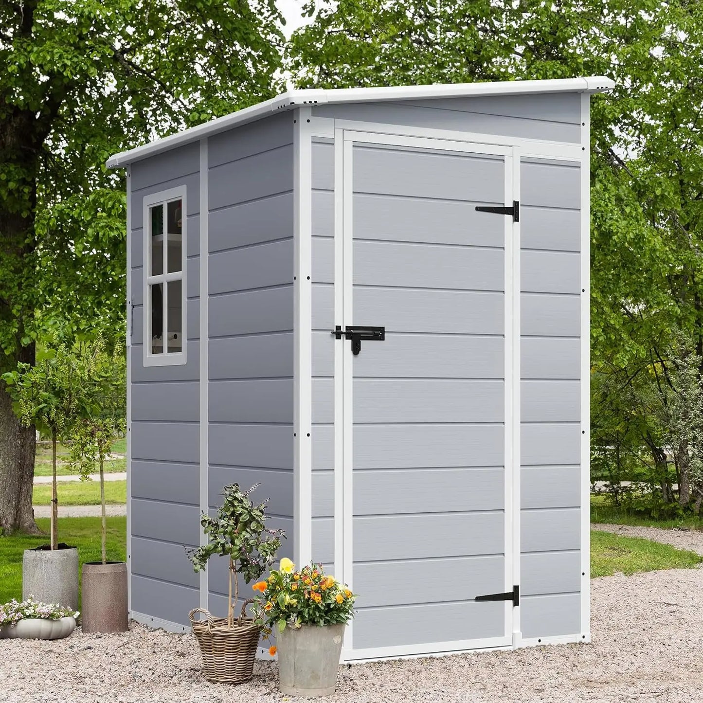 Outdoor Storage Shed, 5 x 4 FT Resin Shed with Floor and Lockable Door, Plastic Garden Tool Outside Sheds for Patio, Customized