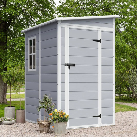 Outdoor Storage Shed, 5 x 4 FT Resin Shed with Floor and Lockable Door, Plastic Garden Tool Outside Sheds for Patio, Customized