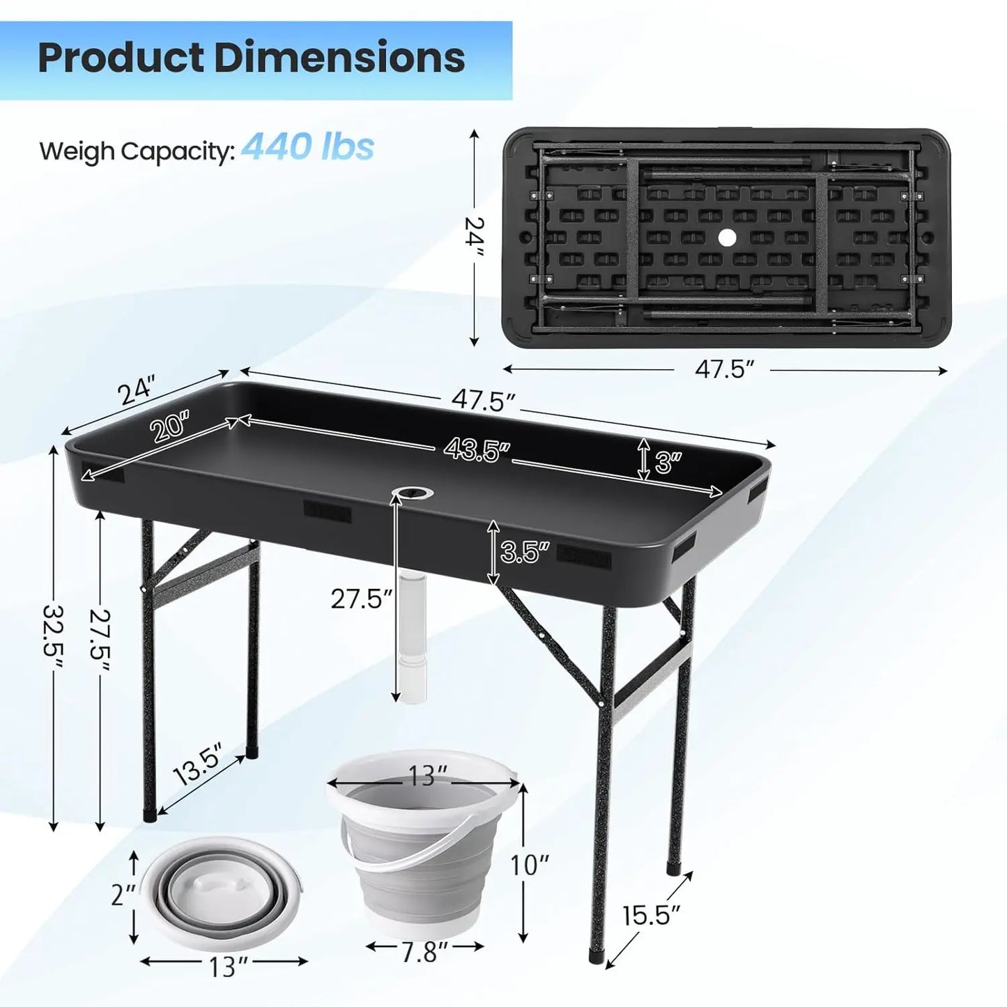 Folding Ice Cooler Table With Skirt And Drain Hose