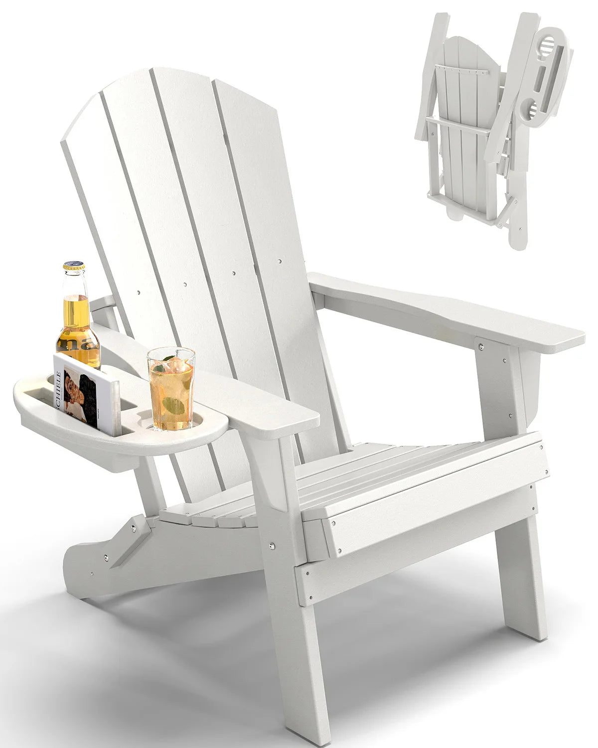 FOOWIN 1/2pcs Folding Adirondack Chair Weather Resistant HDPE Plastic Cup Holder Outdoor Patio Garden Fire Pit Deck Lawn