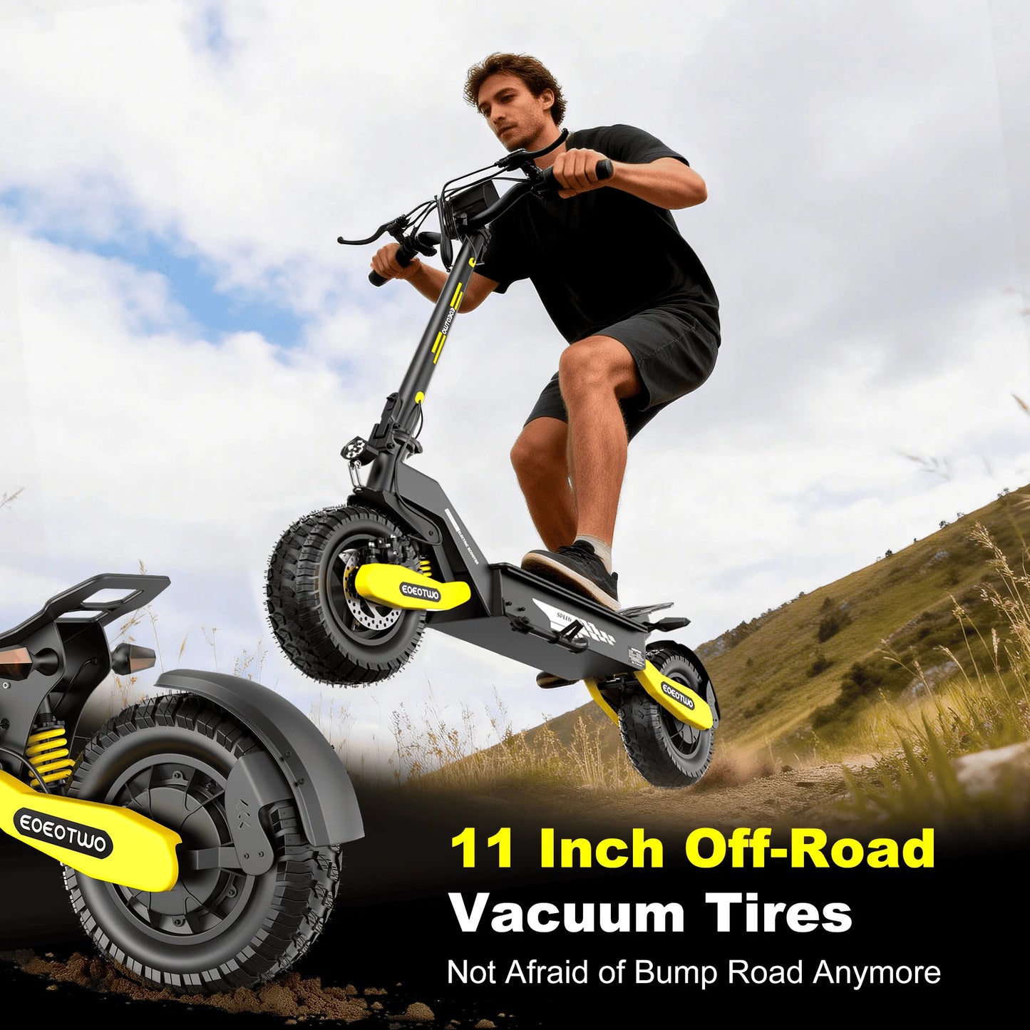EOEOTWO 1200W Off Road Electric Scooter for Adults 48V Long Range E-Scooter 30MPH Fast Speed 11" Tubeless Tire Foldable Kick Scooter