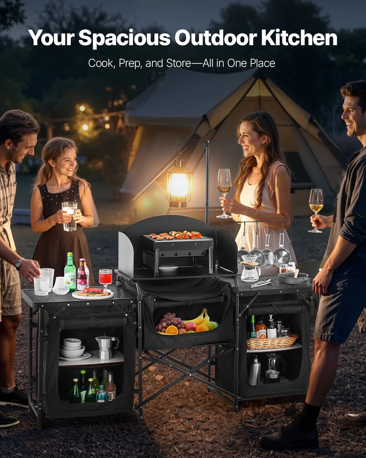 Camping Kitchen Table Aluminum Portable Cook Station With Storage