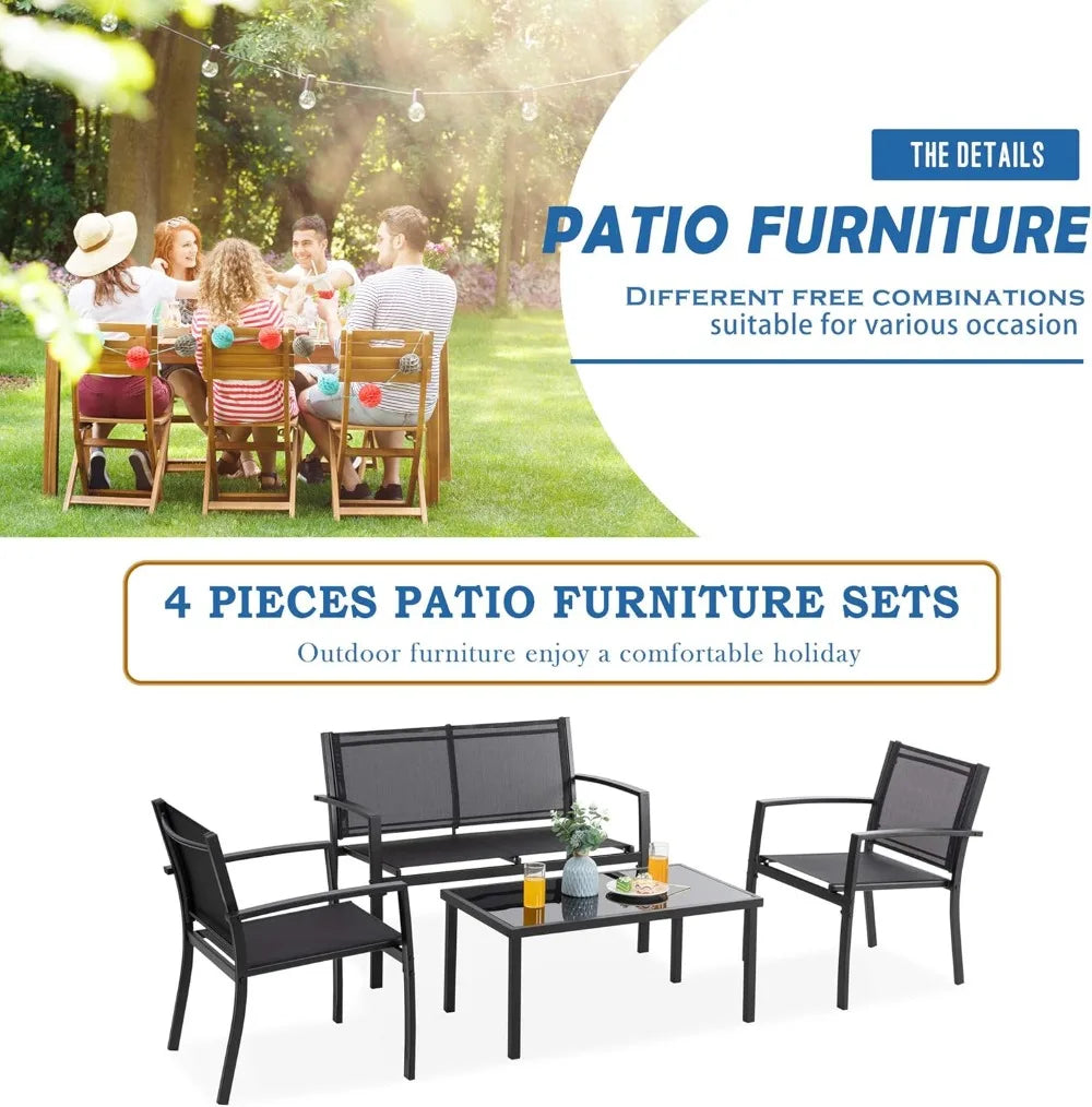 Outdoor Patio Furniture Set With Glass Coffee Table