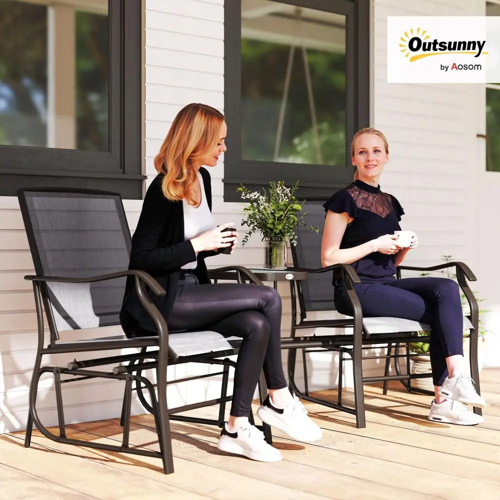 Outdoor Glider Chairs with Coffee Table, Patio 2Seat Rocking Chair Swing Loveseat with Breathable Sling for Backyard, Garden, a