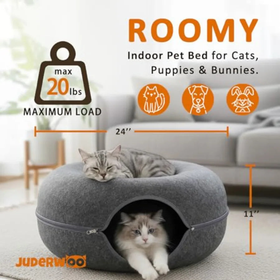 Peekaboo Cat Tunnel with Cute Paw Window Large Indoor Donut Cat Cave for Play Nap Random Zipper Color White/Charcoal Gray Scrat