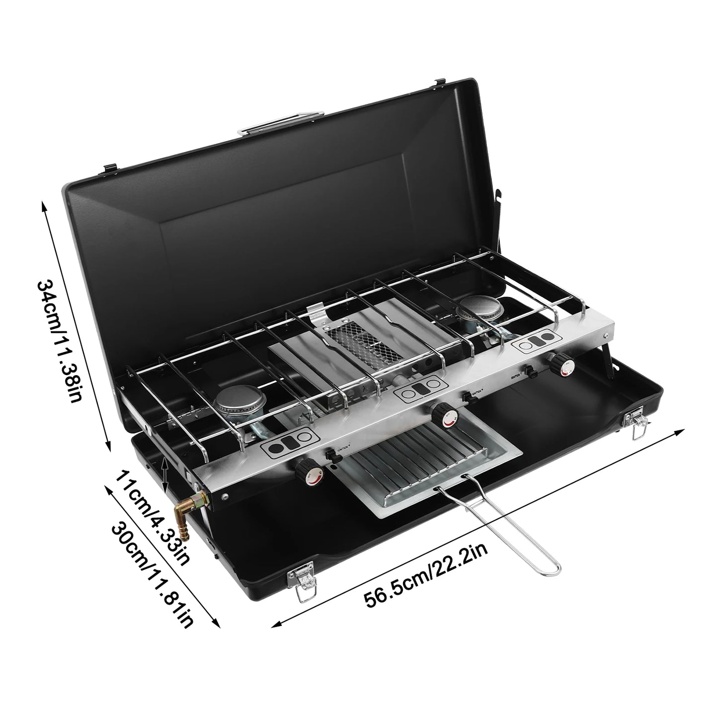 3 Burner Portable Camping Stove With Griddle And Windshield