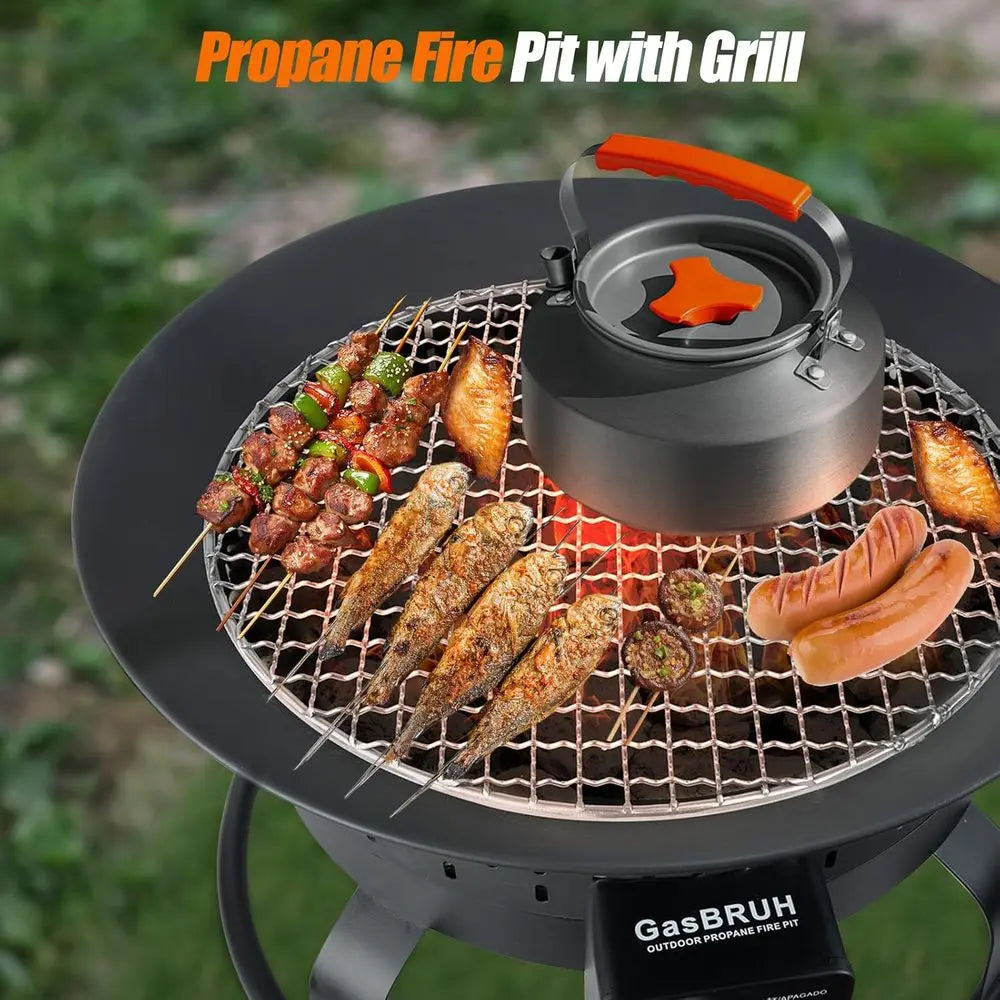 Portable Outdoor Propane Fire Pit with Grill, Cover & Carry Kit, 60,000 BTU, Perfect for Patio, Camping, RV, Smokeless