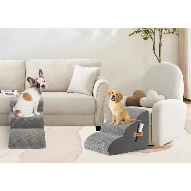 Pet Stairs for Dogs/Cats: High-Density Sponge, Non-Slip Wide Steps (Bed/Couch, Large/Small Pets)