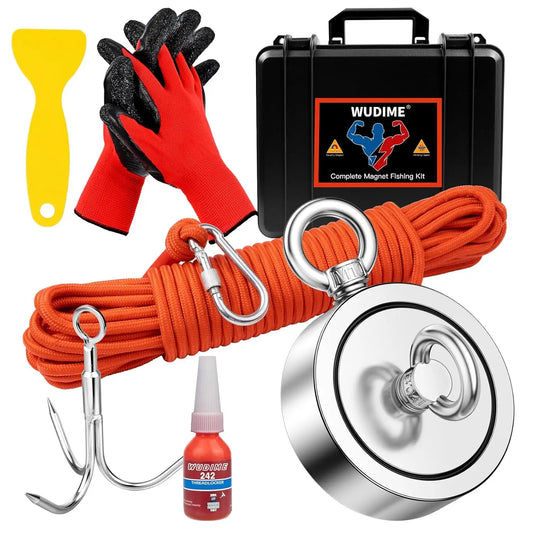 Powerful Magnet Fishing Kit with 1725 Lbs Pulling Force, Includes Rope, Hook, Gloves & Case for River and Lake Use
