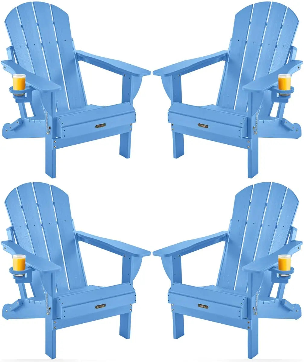 Weather Resistant Folding Adirondack Chair 4 Pack Plastic Fire Pit Lawn Chair with Cup Holder for Outdoor Patio, Custom