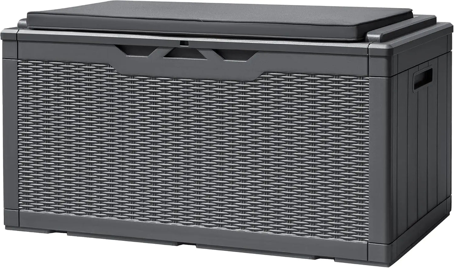 Devoko 120 Gallon Deck Box Resin Outdoor Storage Box Waterproof for Patio, Large Outdoor Storage Bench Lockable for Outside