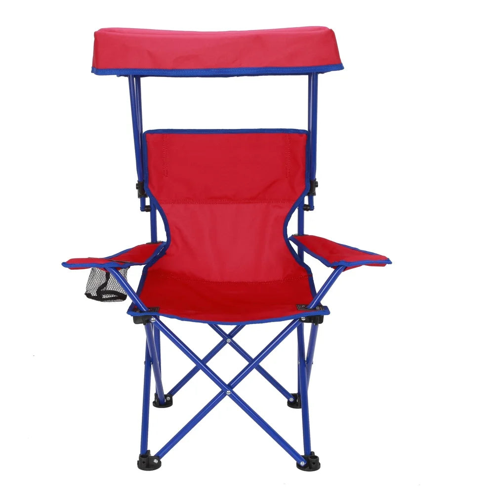 Kids Canopy Camp Chair with Safety Lock Portable Foldable Child Seat with Cup Holder Adjustable Canopy Outdoor Beach Backyard