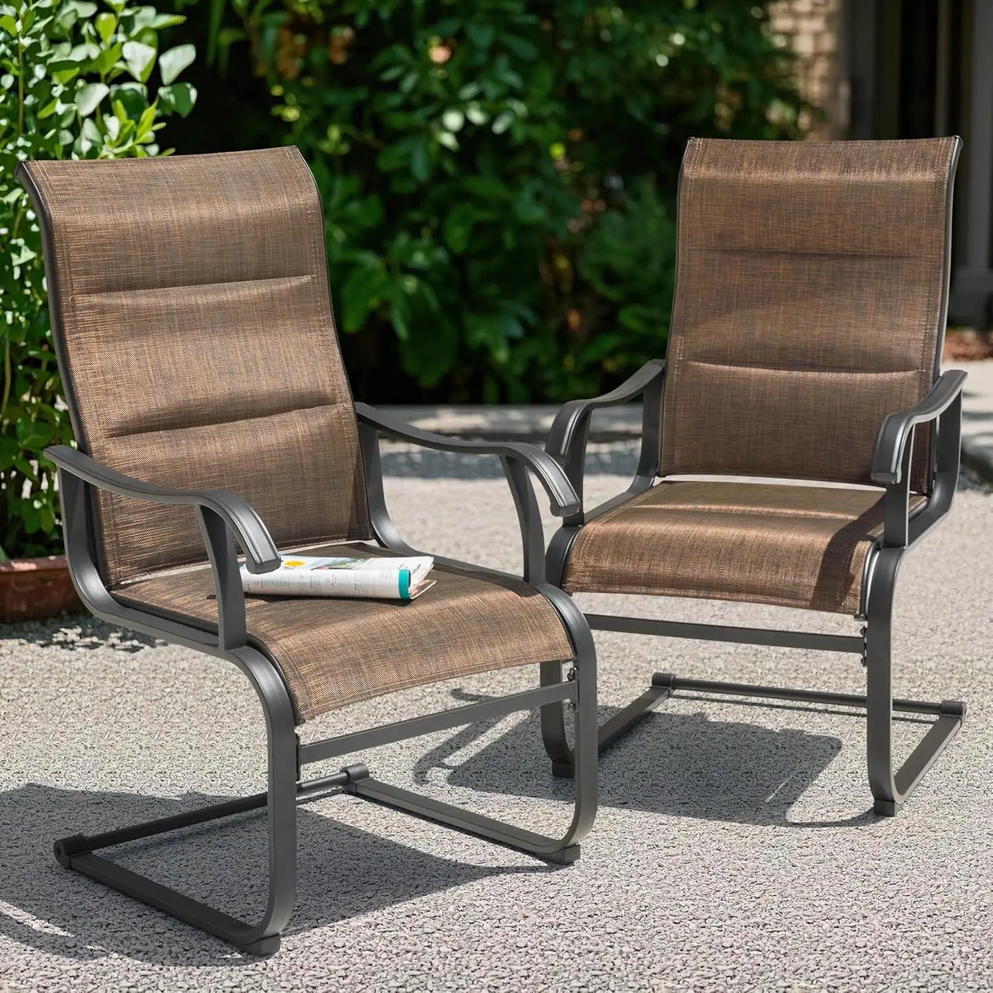 Patio Dining Chairs Set of 2, All Weather Outdoor Padded Textilene Patio Chairs, Breathable Spring Motion Textile, Customized