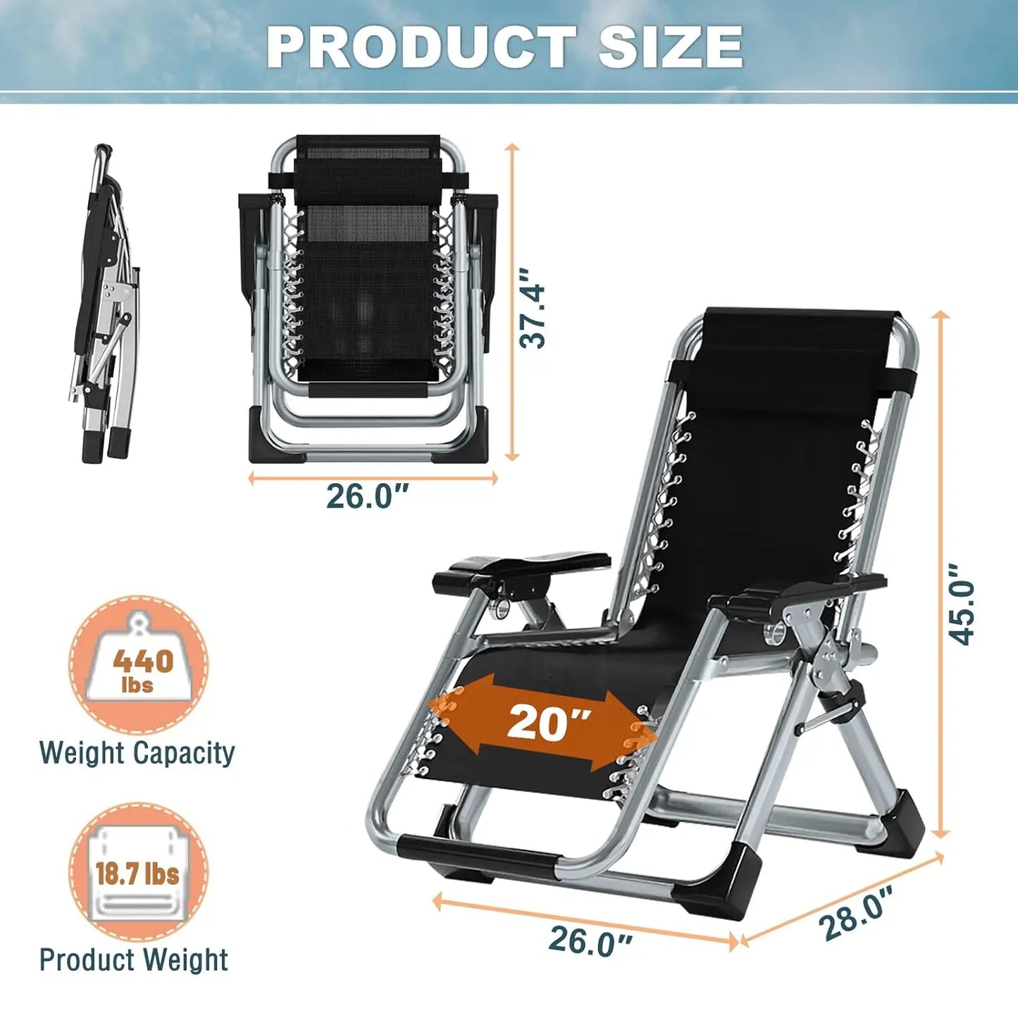 Zero Gravity Chair,Premium Outdoor Lawn Folding Lounge Chairs,Sturdy Adjustable Reclining Patio Chairs with, Customized