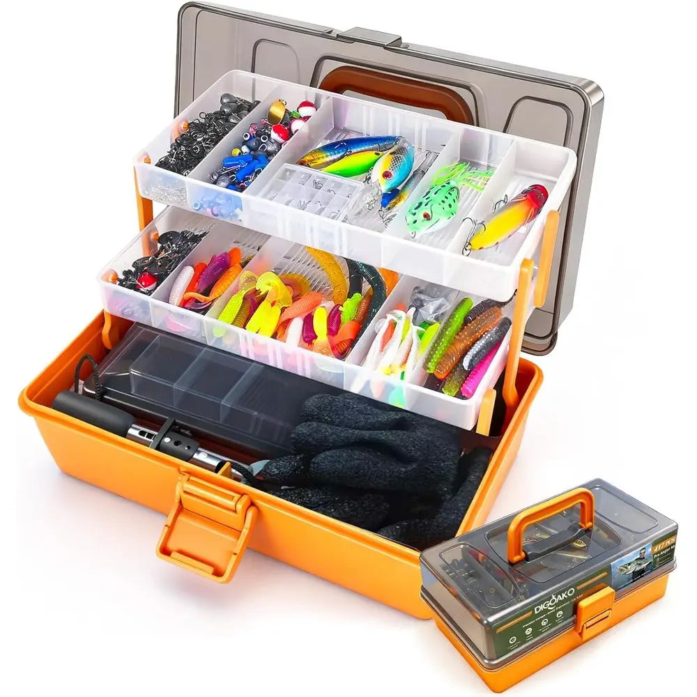Premium 3-Tier Fishing Tackle Box with 417 Pieces Lure Kit, Essential Bass Fishing Gear Set, Ideal Gift for Anglers