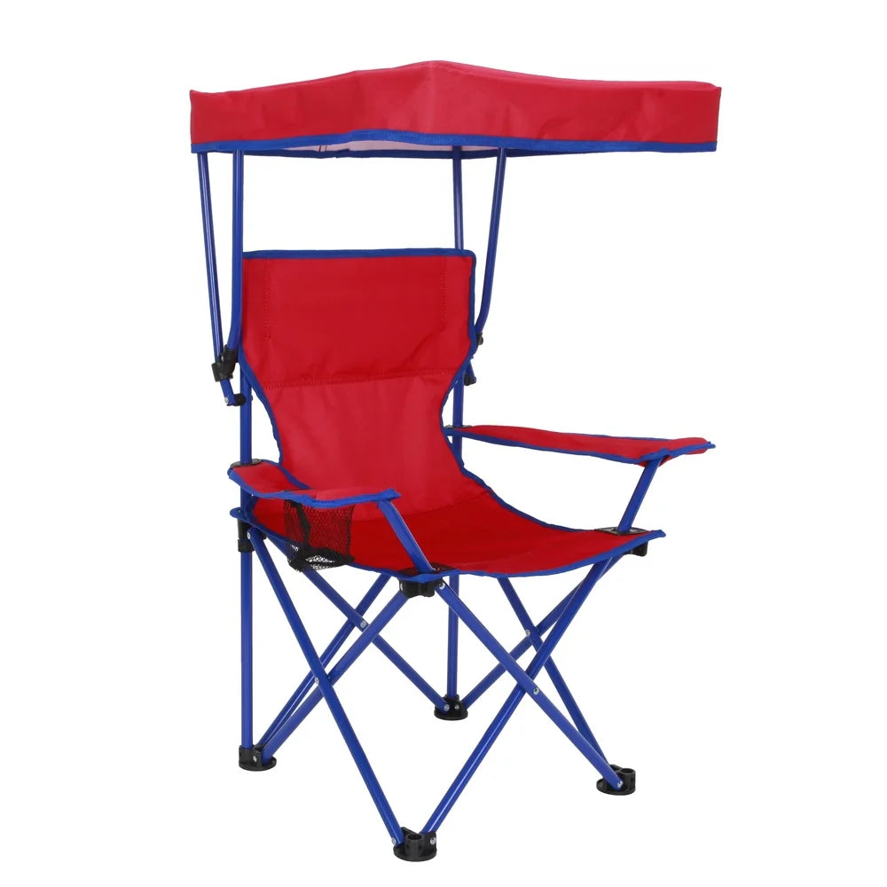 Kids Canopy Camp Chair with Safety Lock Portable Foldable Child Seat with Cup Holder Adjustable Canopy Outdoor Beach Backyard