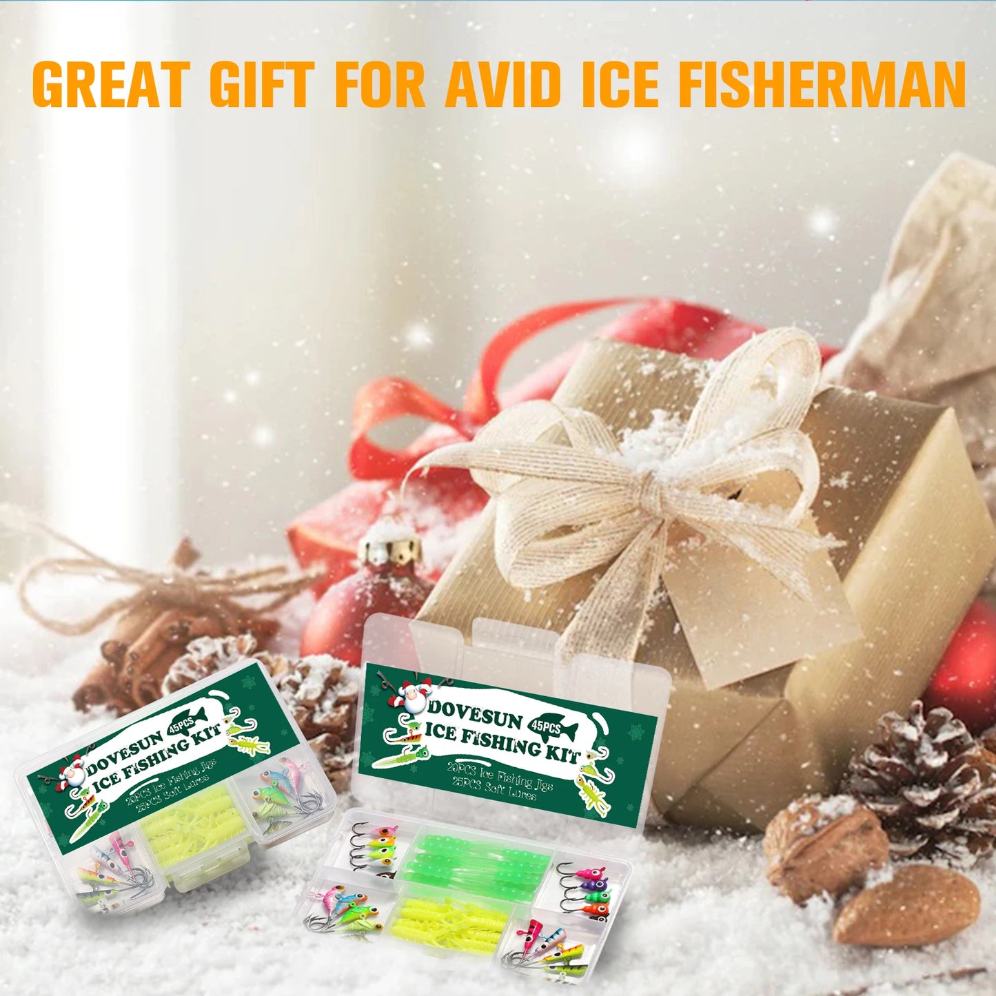 45pcs  Fishing Kit Ice Fishing Jigs Ice Fishing Lures Walleye Fishing Lures Crappie Jigs
