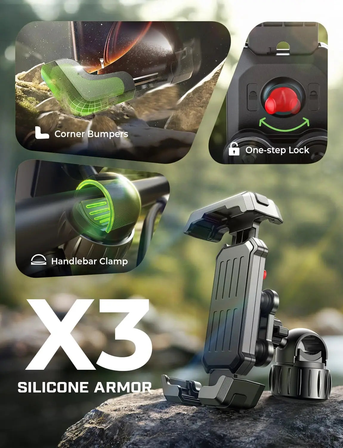 Anti-Vibration Motorcycle Bicycle Phone Mount Holder for iPhone Samsung Google Pixel Scooter Ebike Accessories Black