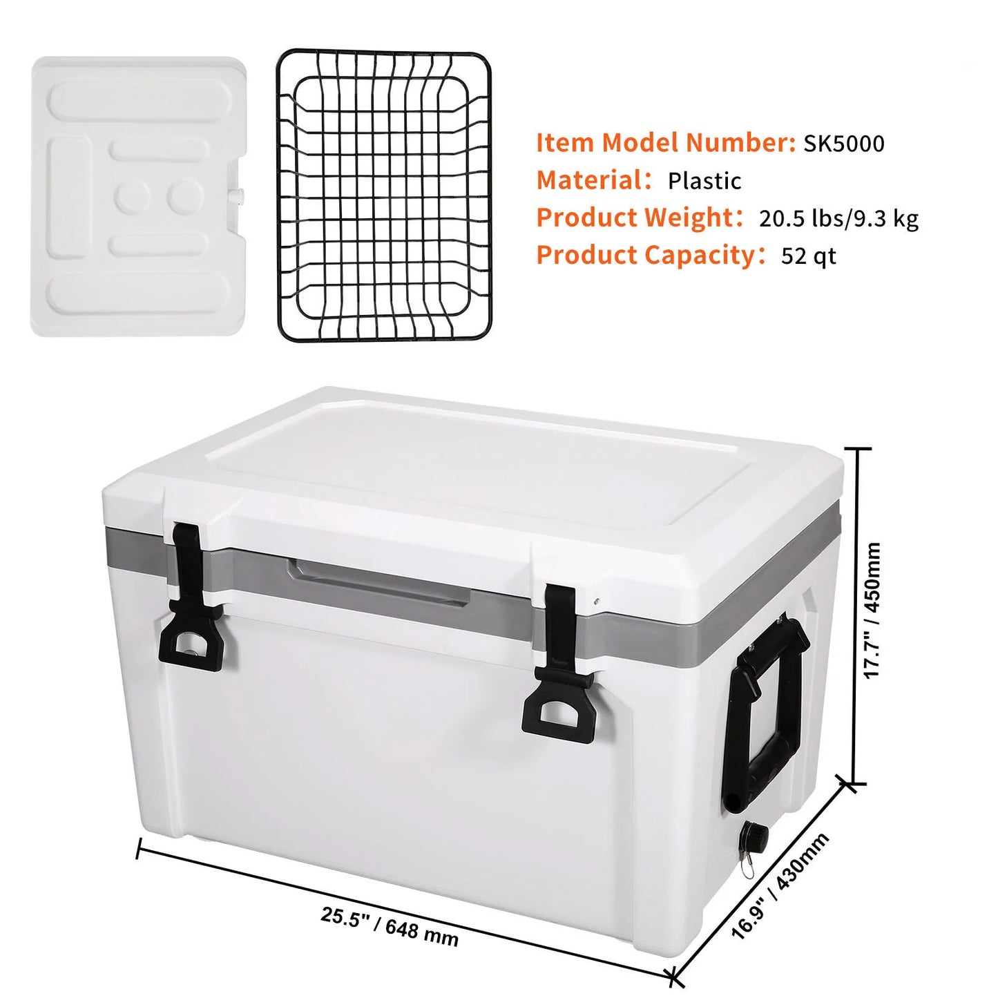 SucceBuy 52 QT Insulated Portable Cooler Holds 50 Cans Ice Retention Hard Cooler with Heavy Duty Handle Ice Chest Lunch Box