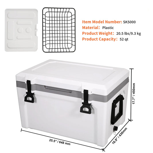 SucceBuy 52 QT Insulated Portable Cooler Holds 50 Cans Ice Retention Hard Cooler with Heavy Duty Handle Ice Chest Lunch Box
