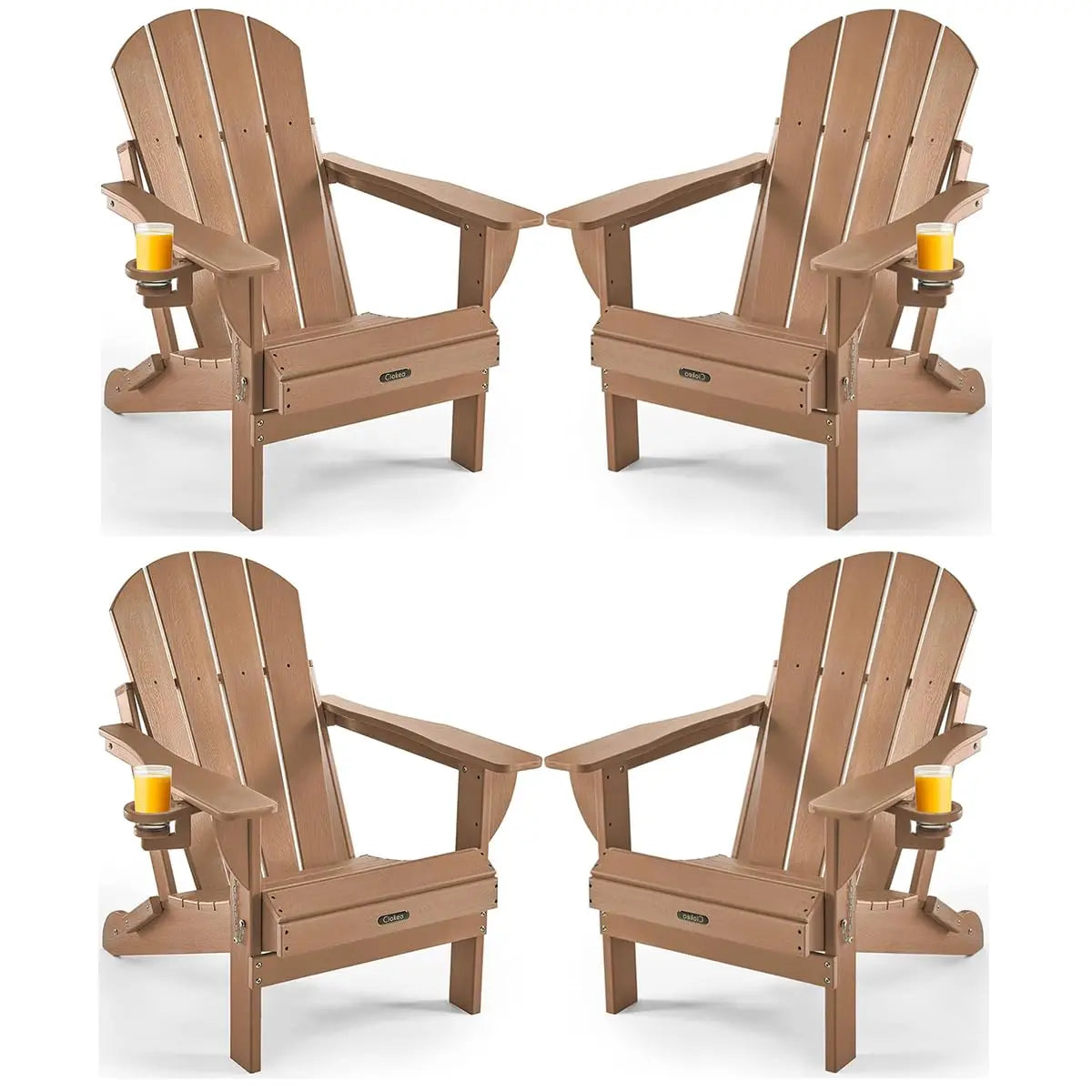Weather Resistant Folding Adirondack Chair 4 Pack Plastic Fire Pit Lawn Chair with Cup Holder for Outdoor Patio, Custom